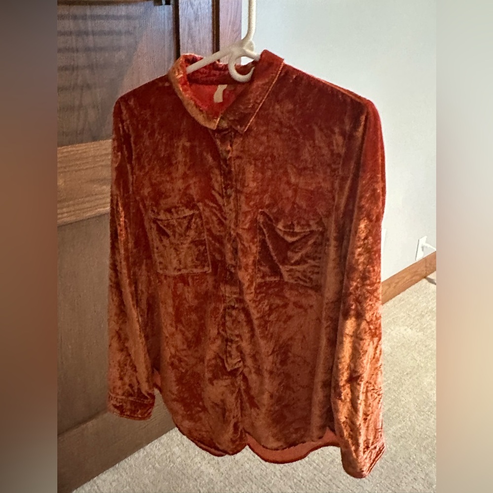Anthropologie Pilcro Hadley Relaxed Velvet Button-Up Shirt